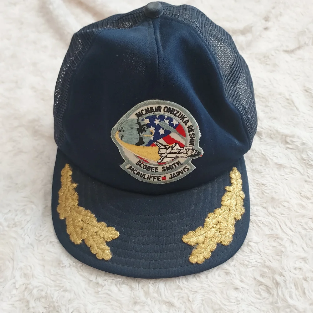 The Actioncap Space Shuttle Challenger Snapback Trucker Cap Blue Gold Details